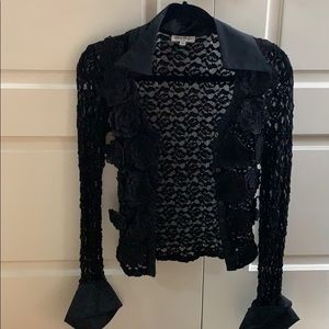 Blanc nature black lace button up shirt